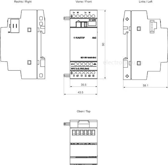 Размеры модуля расширения SIEMENS LOGO! AM2, 6ED10551MA000BA2