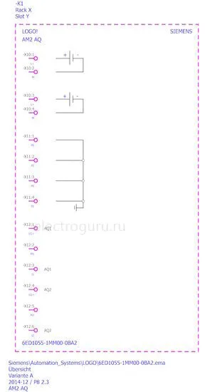 Схема подключения модуля расширения SIEMENS LOGO! AM2 AQ 6ED10551MM000BA2