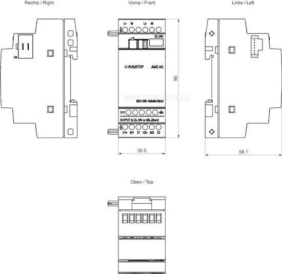 Размеры модуля расширения SIEMENS LOGO! AM2 AQ, 6ED10551MM000BA2