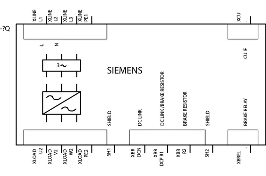 Подключение силового модуля преобразователя частоты Sinamics G120 1 фаза 230В АС