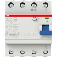 УЗО 100А, 300мА, тип A, ABB F204, 2CSF204101R3900