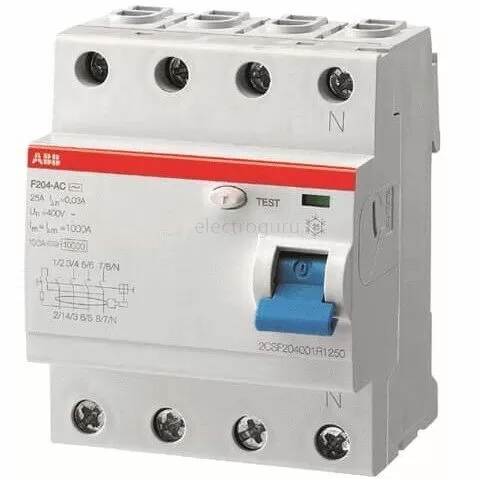 УЗО ABB F204, 63А, 30мА, 4Р, тип AC