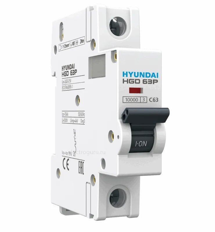 Автоматический выключатель HGD63Р однополюсный, Hyundai Electric