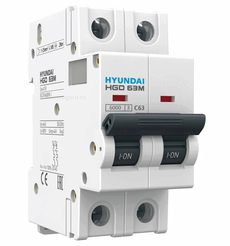 Автоматический выключатель HGD63M двухполюсный, Hyundai Electric
