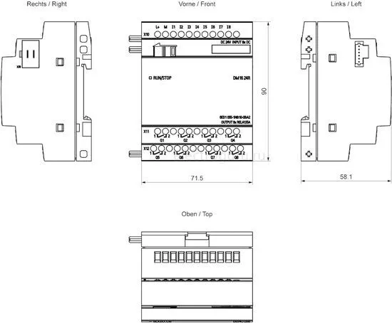 Размеры модуля расширения LOGO! DM16 24R, 6ED10551NB100BA2