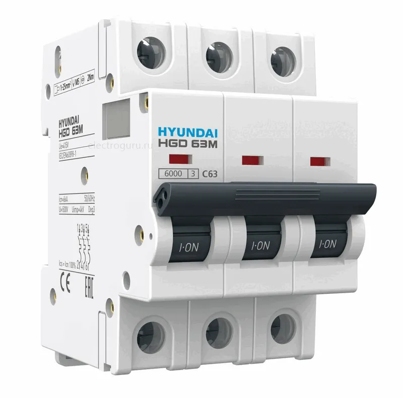 Автоматический выключатель HGD63M трехполюсный, Hyundai Electric