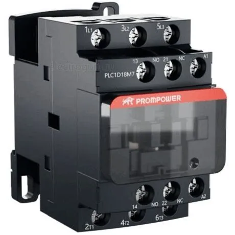 Контактор 220В, 18А, 1НО+1НЗ, PLC1D18M7, Prompower