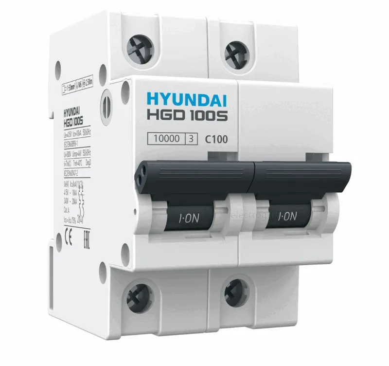 Автоматический выключатель HGD100S двухполюсный, Hyundai Electric
