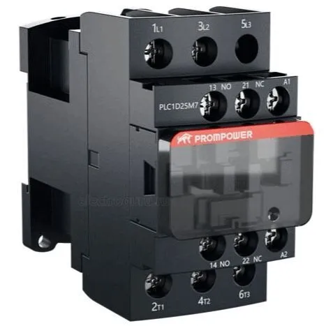 Контактор 220В, 25А, 1НО+1НЗ, PLC1D25M7, Prompower