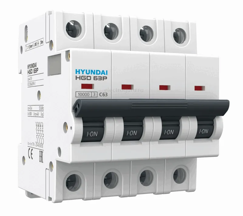 Автоматический выключатель HGD63Р четырехполюсный, Hyundai Electric