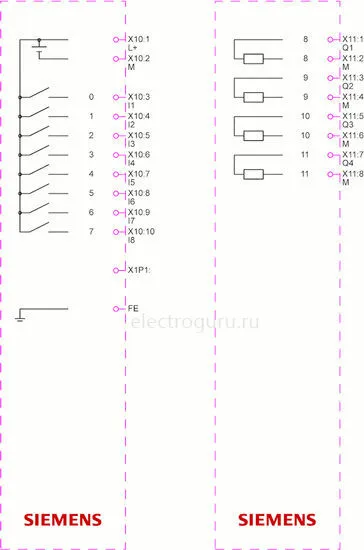 Схема подключения контроллера LOGO! 24CEo, 6ED10522CC080BA2